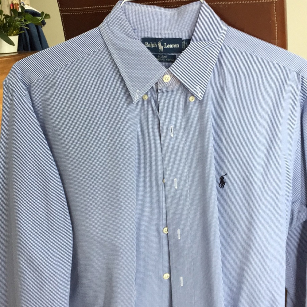 Polo button down long sleeve, blue check, Large